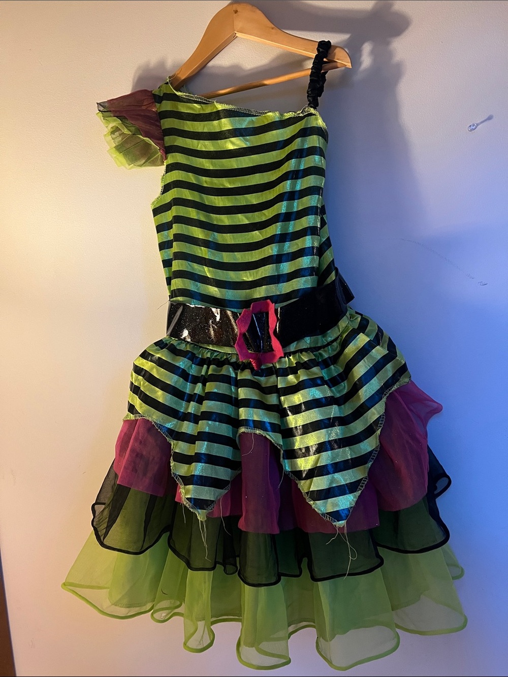 Girls' Neon Green & Black Striped Halloween Costume Dress.  Witch costume.